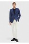 Navy Blue Straight Regular Fit Wool Blended Jacket - 2