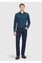 Petrol Blue Regular Fit Long Casual Cotton Blend Shirt - 2