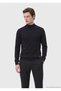 Navy Blue Half Turtleneck Plain Knit Wool Blended Sweater - 4