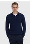 Navy Blue Polo Neck Plain Knit Sweater