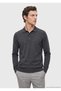 Anthracite Polo Neck Plain Knit Wool Blended Sweater