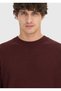 Burgundy Crew Neck Plain Knit Wool Blend Sweater - 4