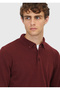 Burgundy Polo Neck Plain Knit Wool Blend Sweater - 4