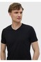 Cotton Blended Black T-Shirt - Plain V-Neck - 4