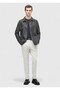 Anthracite Regular Fit Shirt Collar Leather Leather Coat - 2