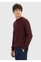 Burgundy Crew Neck Plain Knit Wool Blend Sweater