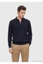 Navy Blue Polo Neck Plain Knit Wool Blended Sweater - 5