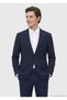 Navy Blue Striped Modern Fit Wool Blend Suit - 3