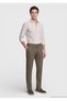 Khaki Plain Weave Straight Fit Casual Cotton Blend Trousers - 3