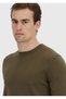 Khaki Crew Neck Plain Knit Sweater - 4