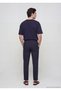 Navy Blue Plain Woven Jogging Fit Casual Trousers - 4