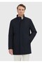 Navy Blue Regular Fit High Collar Woven Coat - 2
