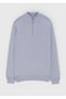 Gray Half Turtleneck Plain Knit Sweater - 5