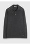 Anthracite Polo Neck Plain Knit Wool Blended Sweater - 6