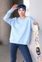 Crew Neck Basic Pattern Blue Women's Sweatshirt Tracksuit Top - Aura