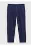 Navy Blue Plain Weave Relaxed Fit Casual Cotton Blend Trousers - 6