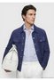 Blue Plain Regular Fit Leather Jacket - 3