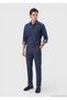 Indigo Plain Denim Straight Fit Casual Cotton Blend Trousers - 4