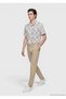 Beige Plain Woven Regular Fit Casual Cotton Blended Trousers