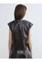 Sparkling Choices from Shining Store Zero Roba Collar Leather Look Blouse - 5