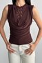 Lace piece drape collar sleeveless blouse coffee - 4