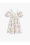 Party Dress, Floral, Off-Shoulder, Strappy, Balloon Sleeves, Cotton - 2