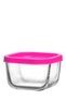 Cube Glass Storage Container Set of 4 Small Size 270 ml Square Pink Plastic with Lid (Breakfast) - 4