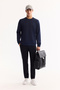Men's Navy Blue Crew Neck Cotton Bi-Stretch Regular Fit Sweatshirt A52Y1271 - 6