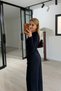Gold Button Detail Elastic Waist Navy Blue Palazzo Trousers - 3