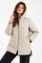 Women's Hooded Oversized Quilted Fabric Zipper Closure Slit Coat