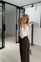 Gold Button Detail Elastic Waist Brown Palazzo Trousers - 3