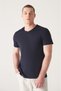 Men's Navy Blue V-Neck Cotton Plain T-Shirt E001001 - 3