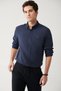 Men's Navy Blue Buttoned Collar 100% Cotton Regular Fit Shirt B002033