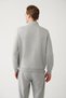 Men's Gray Stand Collar Zippered Raised 3 Thread Sweatshirt E 001020 - 4