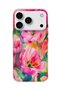 iPhone 18 Pro Max Compatible Pink Tulip Printed Transparent Phone Case