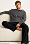 Black and White Striped Patterned Cotton Knitted Pajama Set 8092