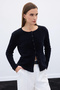 Black Buttoned Textured Women's Knitwear Cardigan with Beard Texture – Soft Textured, Stylish and Timeless - Black - 3