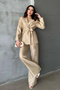 Women's Gold Glitter Belted Jacket and Wide-Leg Pants Two-Piece Set