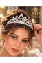 Luxurious Crystal Pearl Stone Fan Leaf Motif Tiara Princess Crown Silver Metal Adult and Child - 2