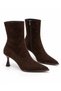 Women's Brown Suede Zippered Thin Heeled Stylish Boots