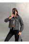 Women's Zippered Pocket Detailed Short Cashmere Jacket Anthracite - 5