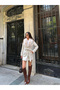 Short Cashmere Coat with Belted Fur Detail - Beige - 3