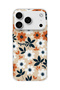 iPhone 18 Pro Max Compatible Orange White Floral Printed Transparent Phone Case