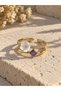 Floral Purple Stone Detailed Adjustable Vintage Ring for Women White - 2