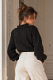 Women's Black V-Neck Sweatshirt Arm-27K001022 - 2