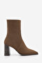 Women's Side Zipper Pointed Toe Thick Heeled Boots Lactone Light Brown Suede - 3