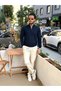 25-12 Half Zipper Basic Knitwear Sweatshirt Navy Blue - 2