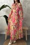 Women's Yellow Patterned Pleated Dress - 4