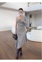Wave Patterned Satin Fabric One Shoulder Dress - 3