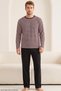 Plum Stripe Patterned Cotton Knitted Pajama Set 8092 - 2